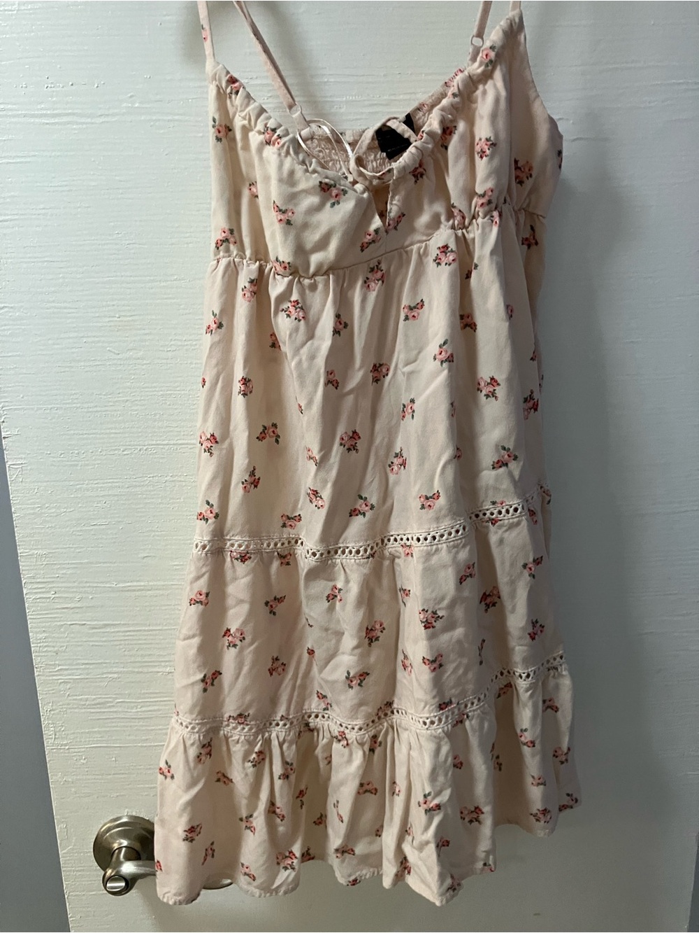 Streetwear Society Cream Tiered Floral Sundress with Pink Blossoms